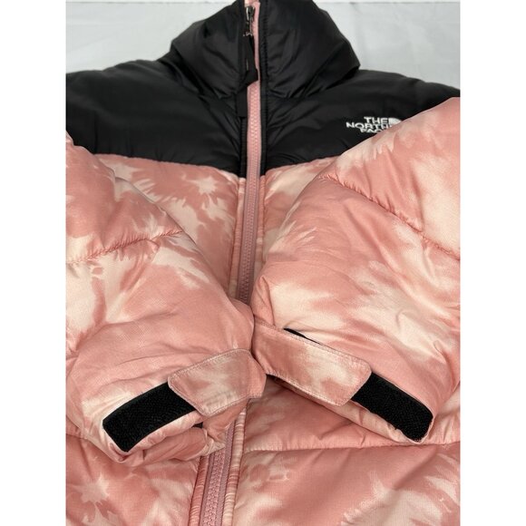 North Face Cropped Saikuru Rose Pink Tie Dye Puffer Jacket Women’s L 12-14 Zip - Picture 8 of 16